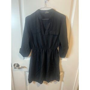 Justify Womens Dress Elastic Waist Roll Tab Sleeve Black Size M